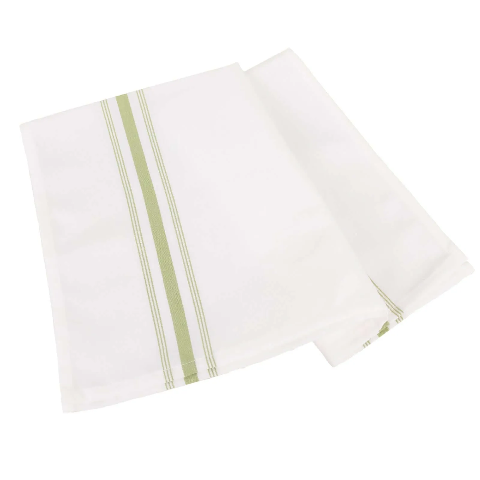 10 Pack White Spun Polyester Cloth Napkins with Sage Green Reverse Stripes, Premium Restaurant Quality Bistro Napkins - 18"x22"