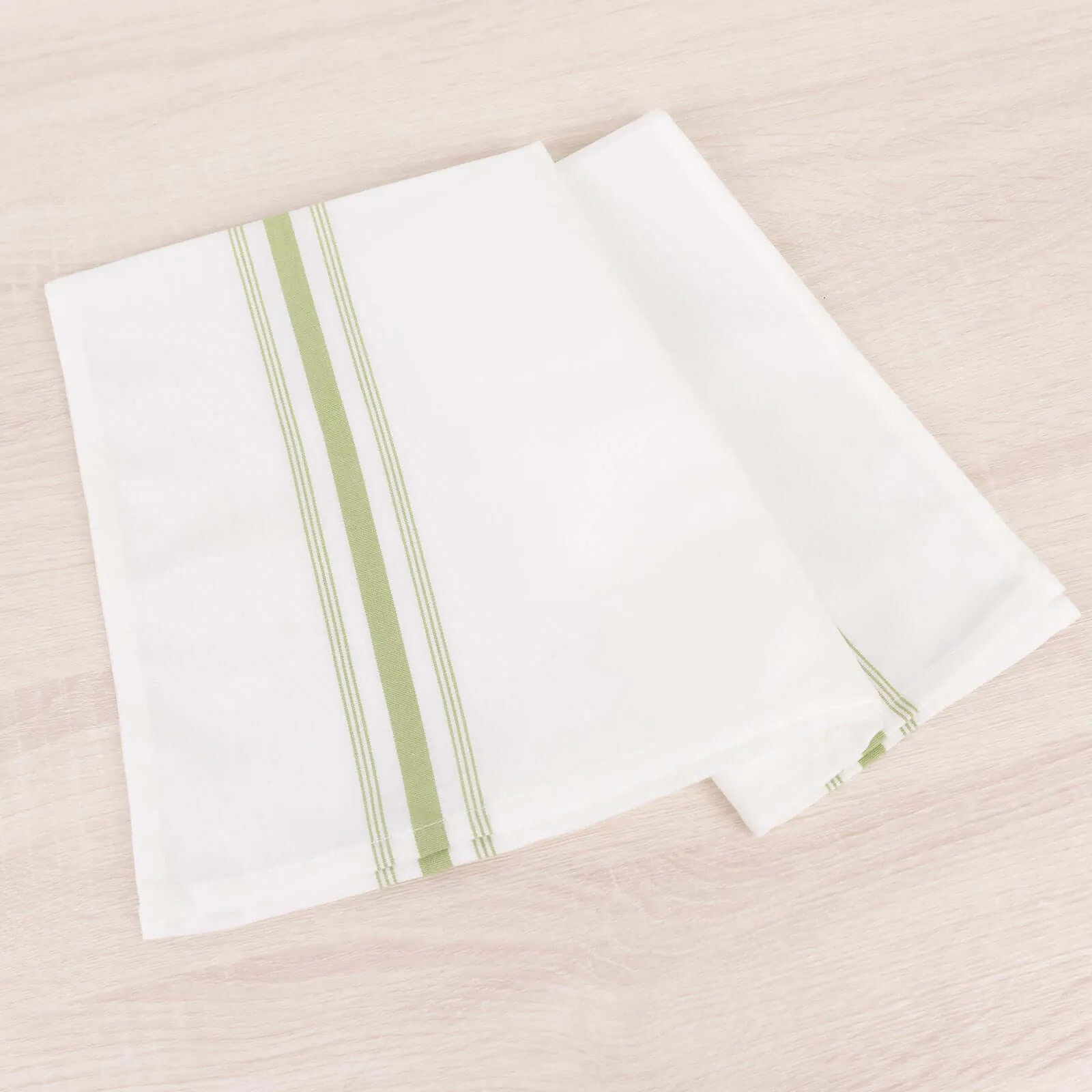 10 Pack White Spun Polyester Cloth Napkins with Sage Green Reverse Stripes, Premium Restaurant Quality Bistro Napkins - 18"x22"