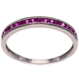 10K White Gold Pink Sapphire Stackable Band Ring