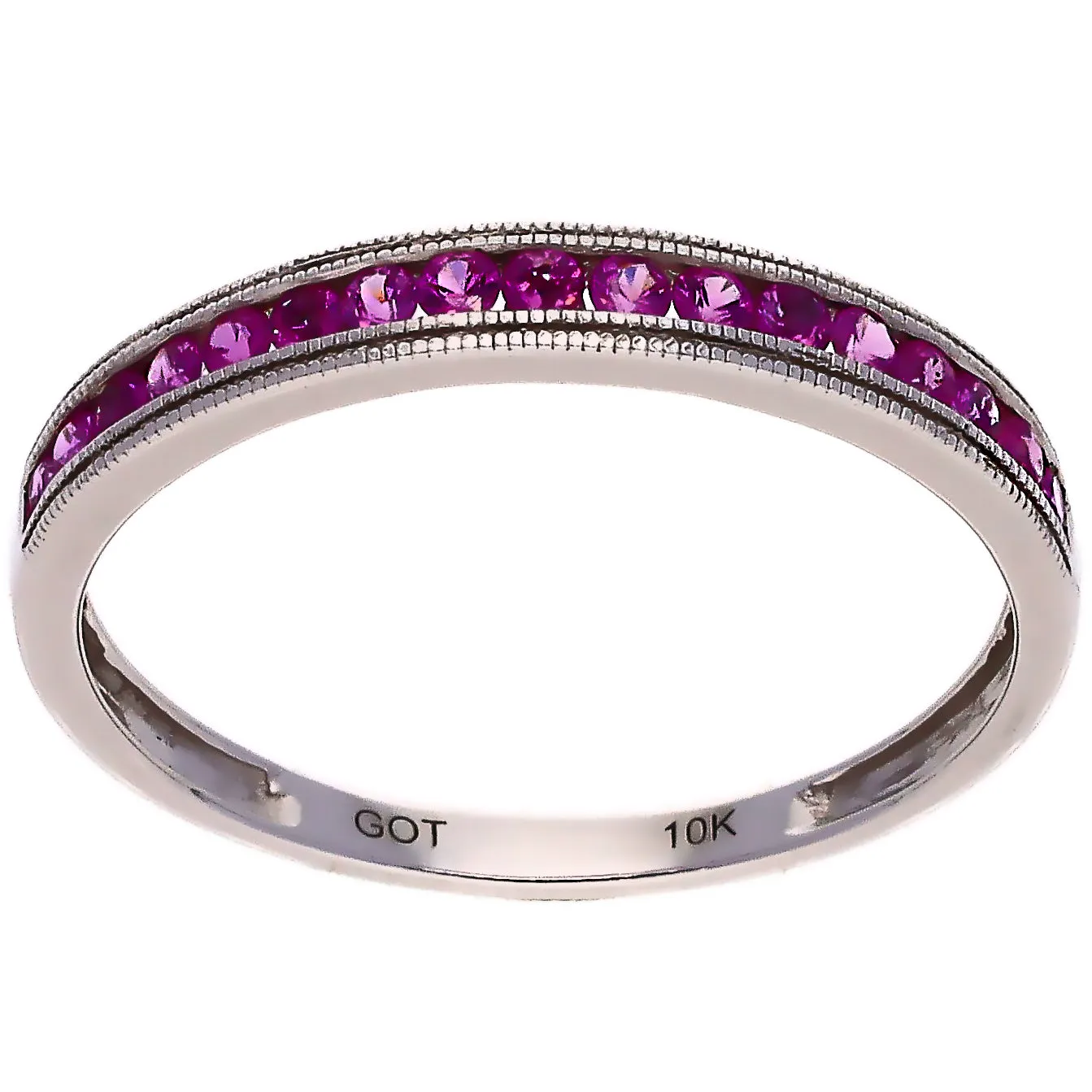 10K White Gold Pink Sapphire Stackable Band Ring
