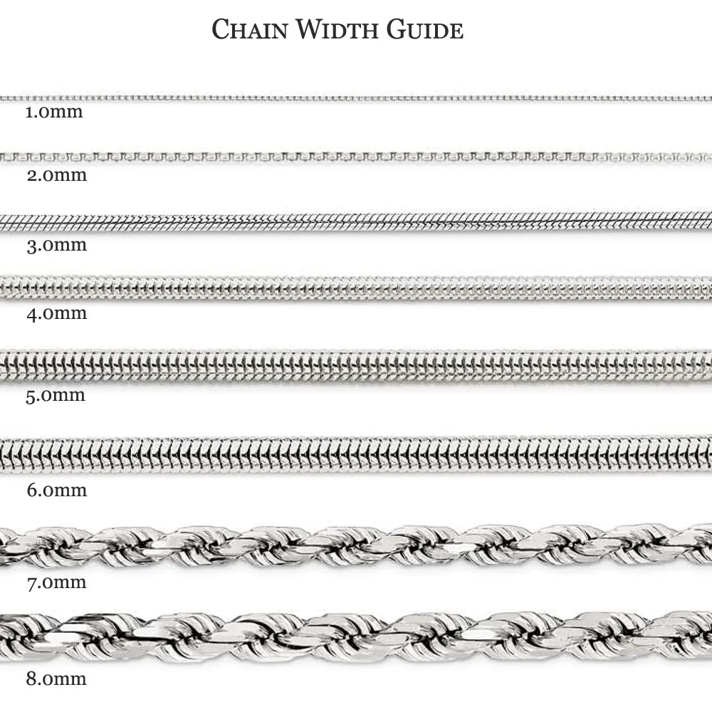 1.25mm, 14k White Gold, Box Chain Necklace