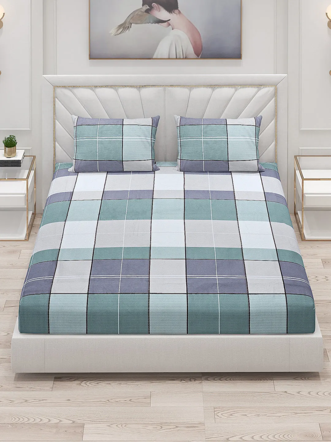130 GSM Polyester Double Bed Bedsheet with 2 Pillow Covers