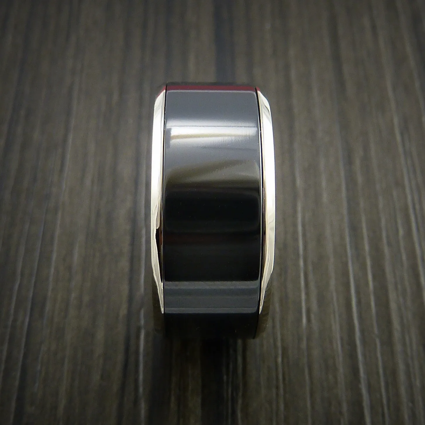 14K White Gold and Black Titanium Wedding Men's Band