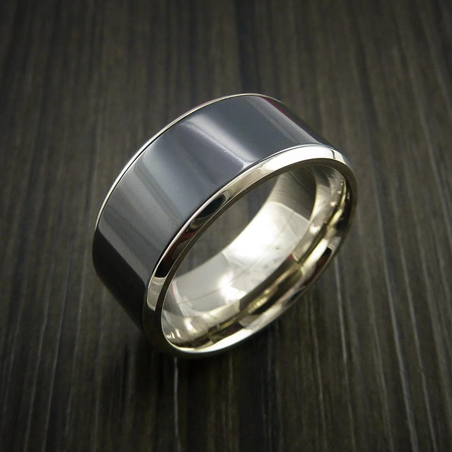 14K White Gold and Black Titanium Wedding Men's Band