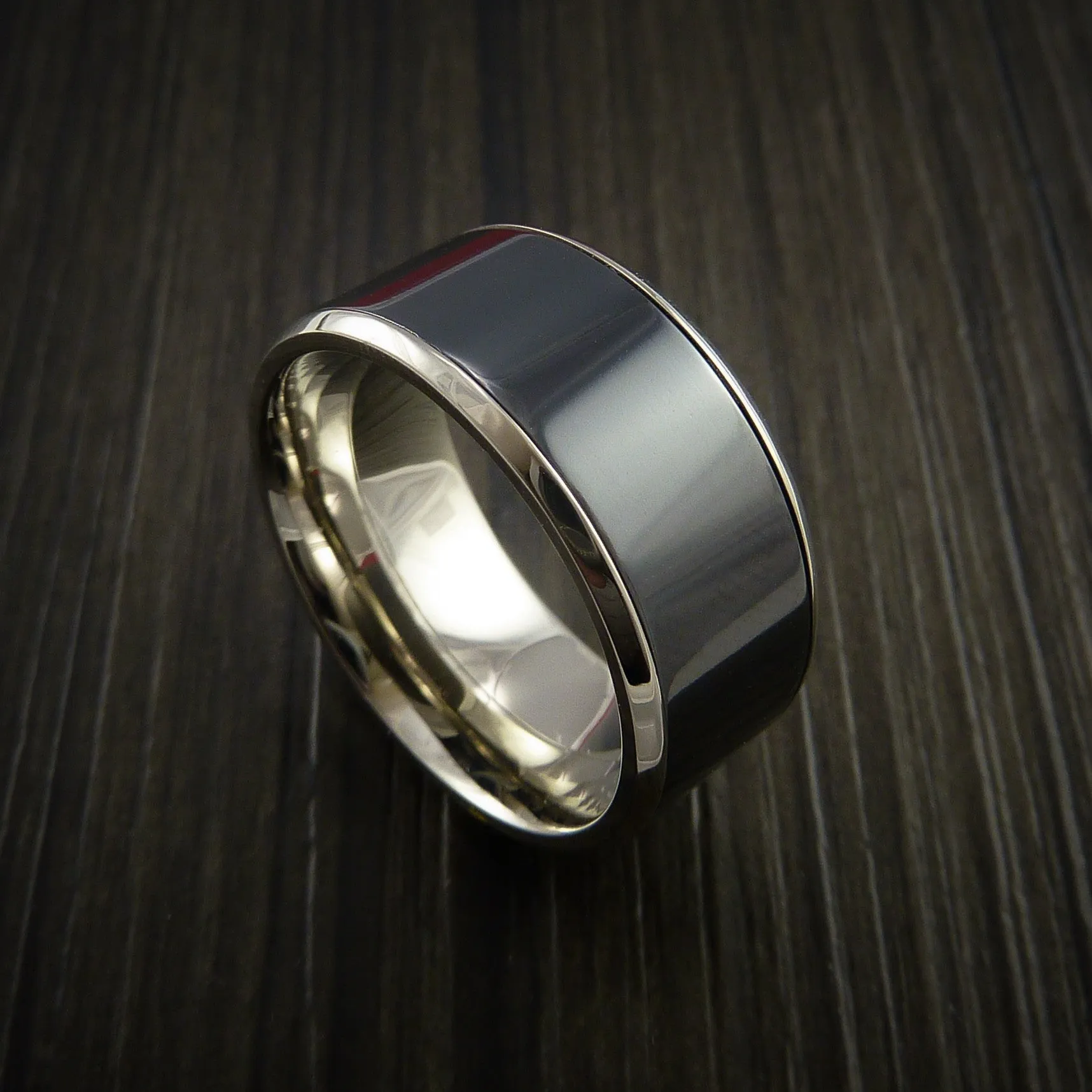 14K White Gold and Black Titanium Wedding Men's Band