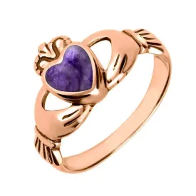 18ct Rose Gold Blue John Claddagh Set Ring