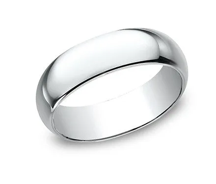 18K White Gold Designer Wedding Ring for Men, Polished Dome | 6mm