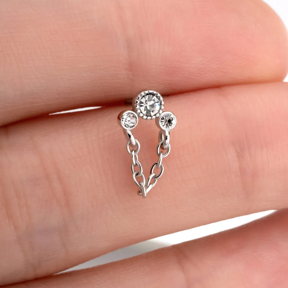 20G Clear CZ Bezel Setting Chain Style L Shape Nostril Stud