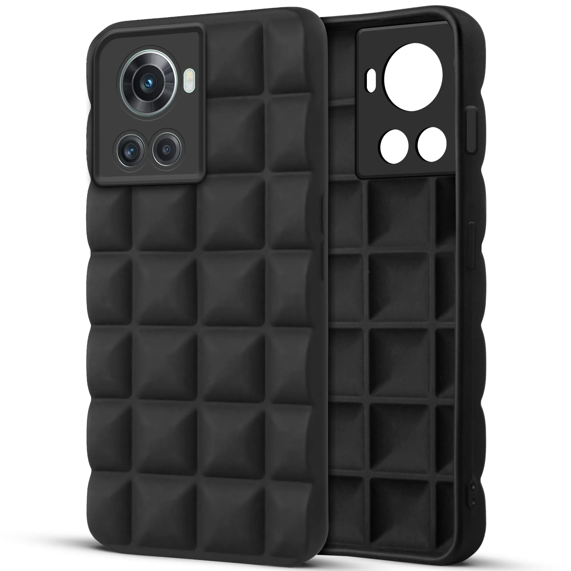 3D Grid Matte Silicone Phone Case Cover for - Oneplus 10R - Black