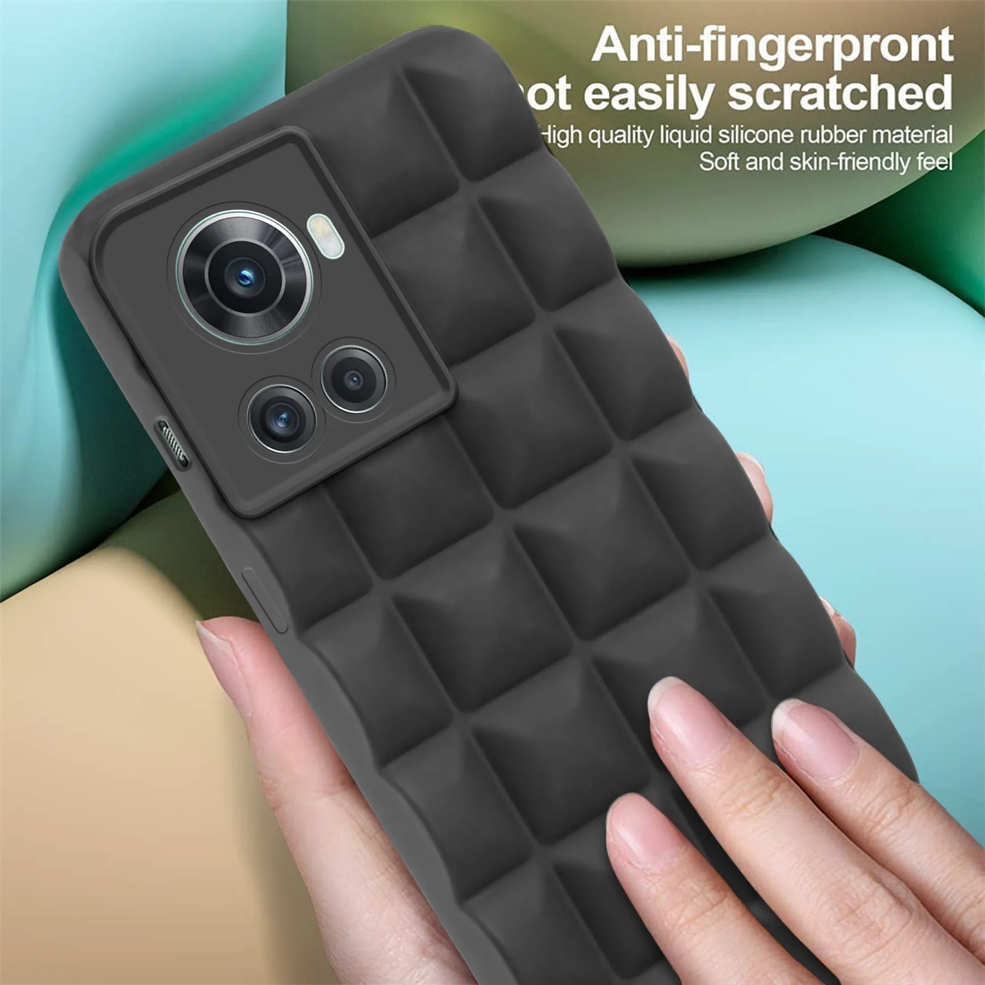 3D Grid Matte Silicone Phone Case Cover for - Oneplus 10R - Black