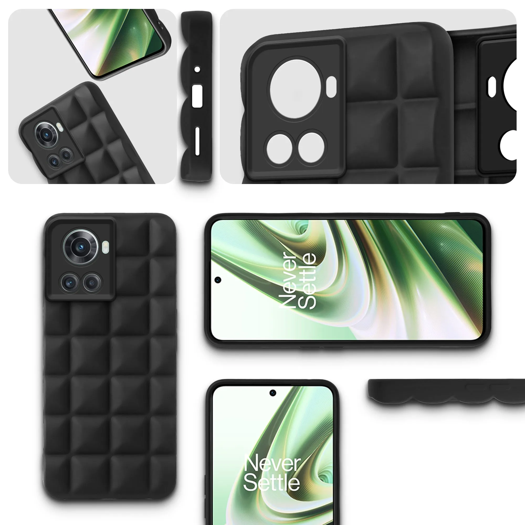 3D Grid Matte Silicone Phone Case Cover for - Oneplus 10R - Black