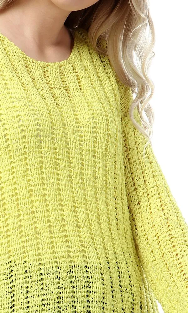 55325 Round Knitted Yellow Full Sleeves Pullover