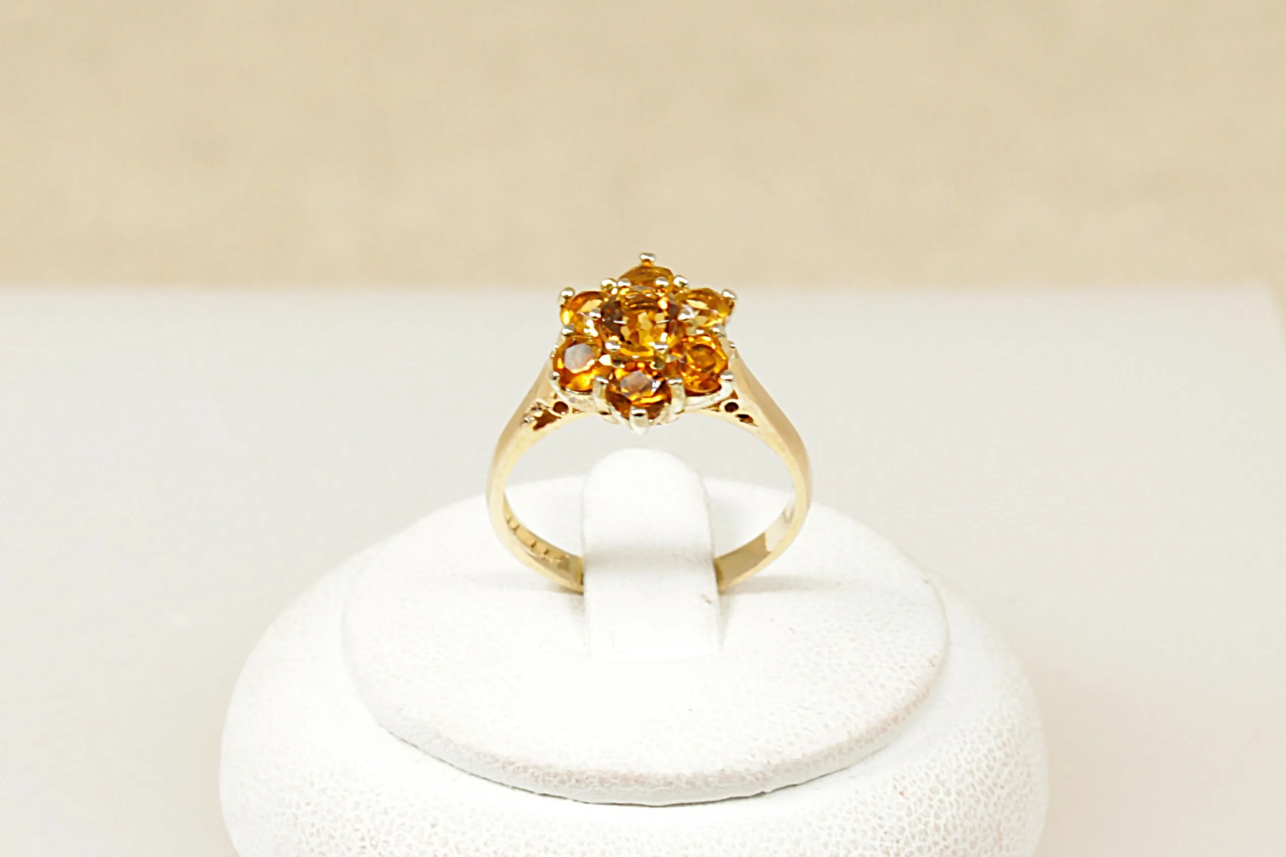 9ct Gold Honey Citrine Cluster Flower Ring
