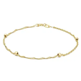 9K Yellow Gold 3mm Balls and Twist Curb Chain Bracelet 19cm