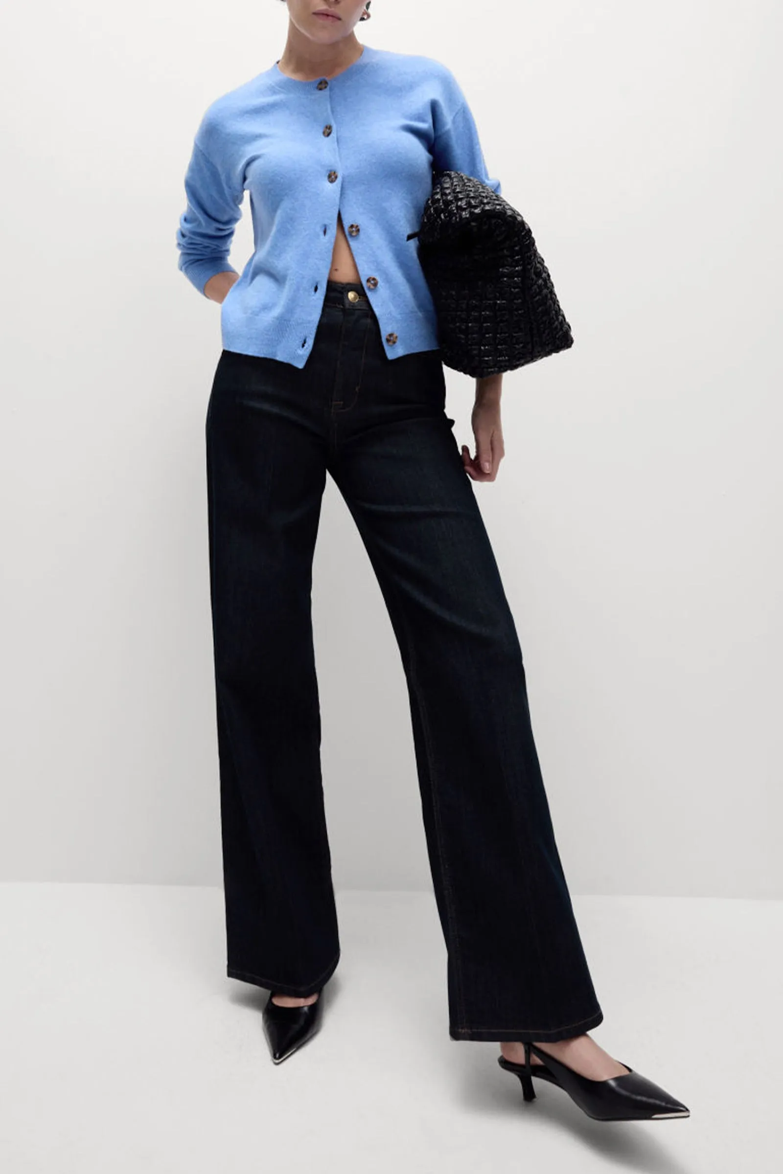 Air-Yarn Ribbed Crew Neck Cardigan