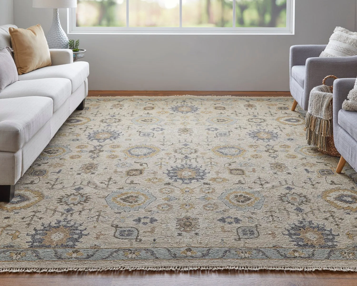 Aleska Oriental Tan/Blue/Gold Rug