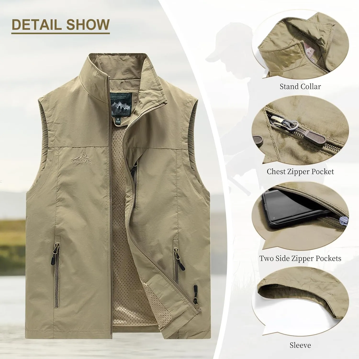 AOTORR Mens Outdoor Lightweight Safari Casual Work Photo Travel Fishing Vests
