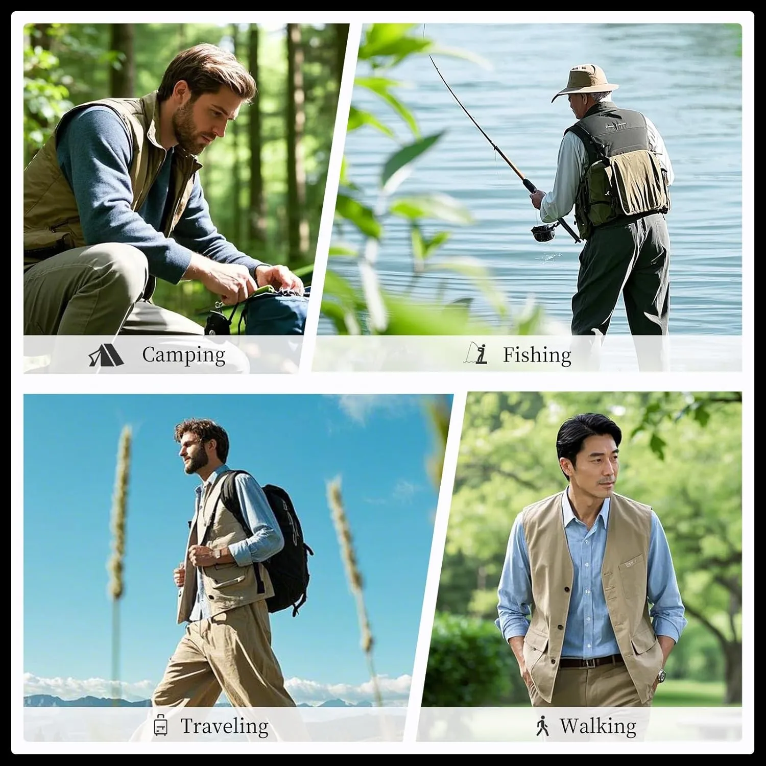 AOTORR Mens Outdoor Lightweight Safari Casual Work Photo Travel Fishing Vests
