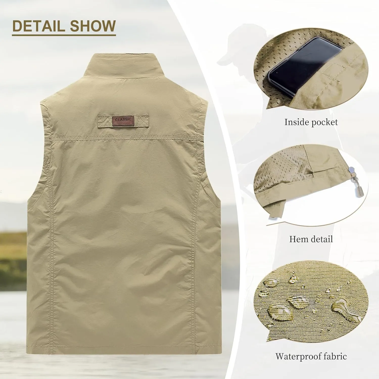 AOTORR Mens Outdoor Lightweight Safari Casual Work Photo Travel Fishing Vests