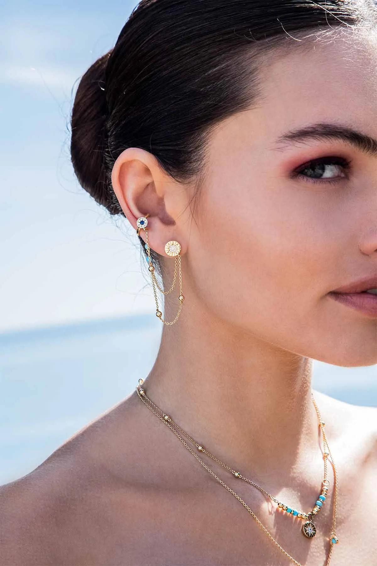Asymmetric Embellished Météorites Earrings with Ear Cuff