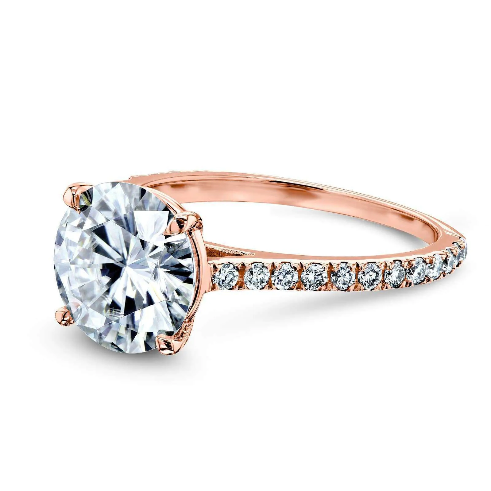 Basket Cathedral 9mm Moissanite and Diamond Ring 14k Rose Gold
