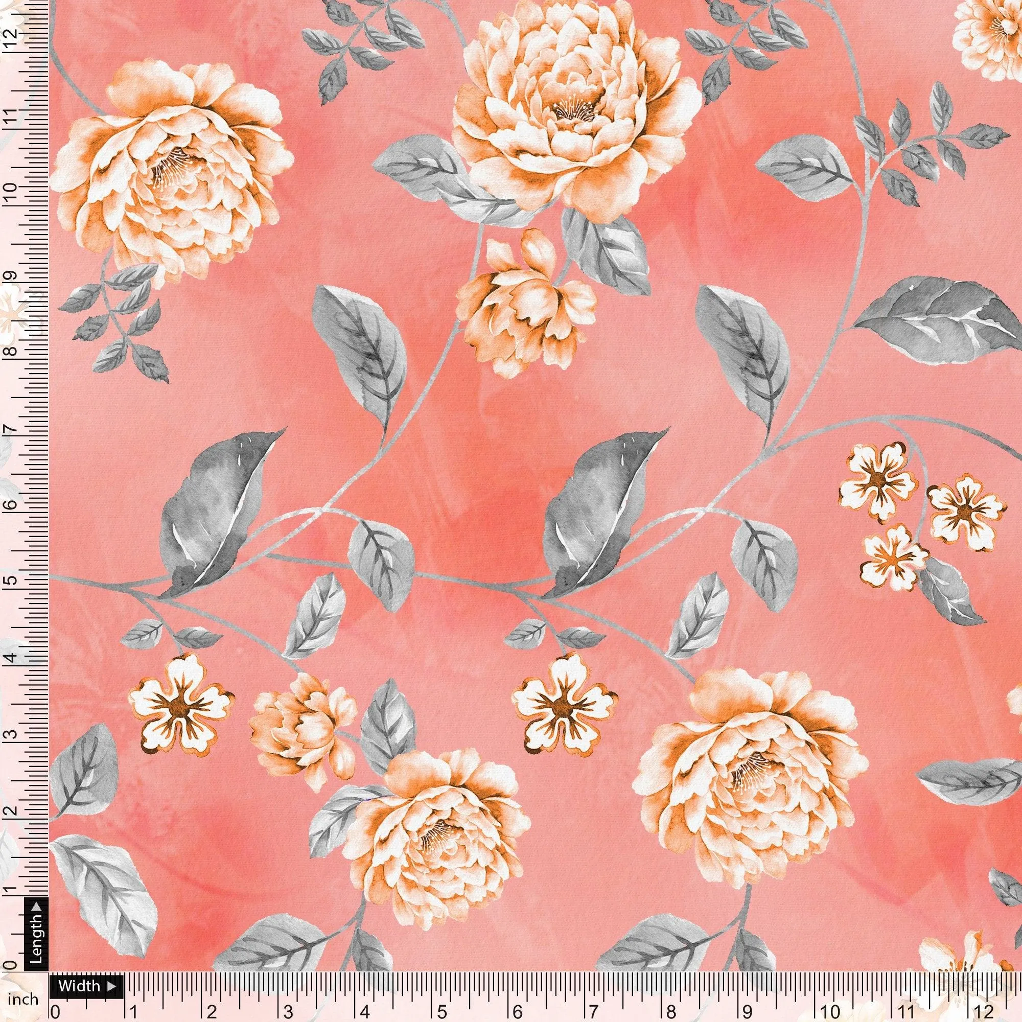 Beautiful Red Base Floral Vine Digital Printed Fabric