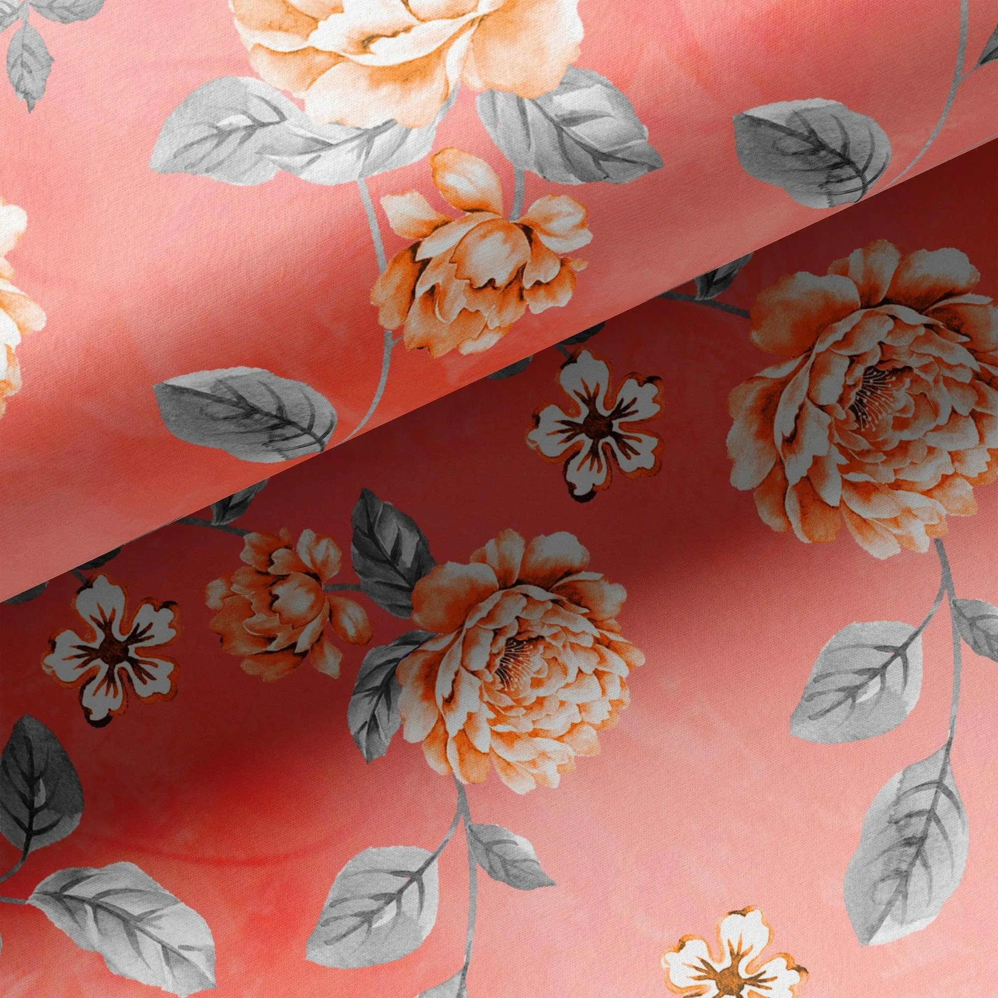 Beautiful Red Base Floral Vine Digital Printed Fabric