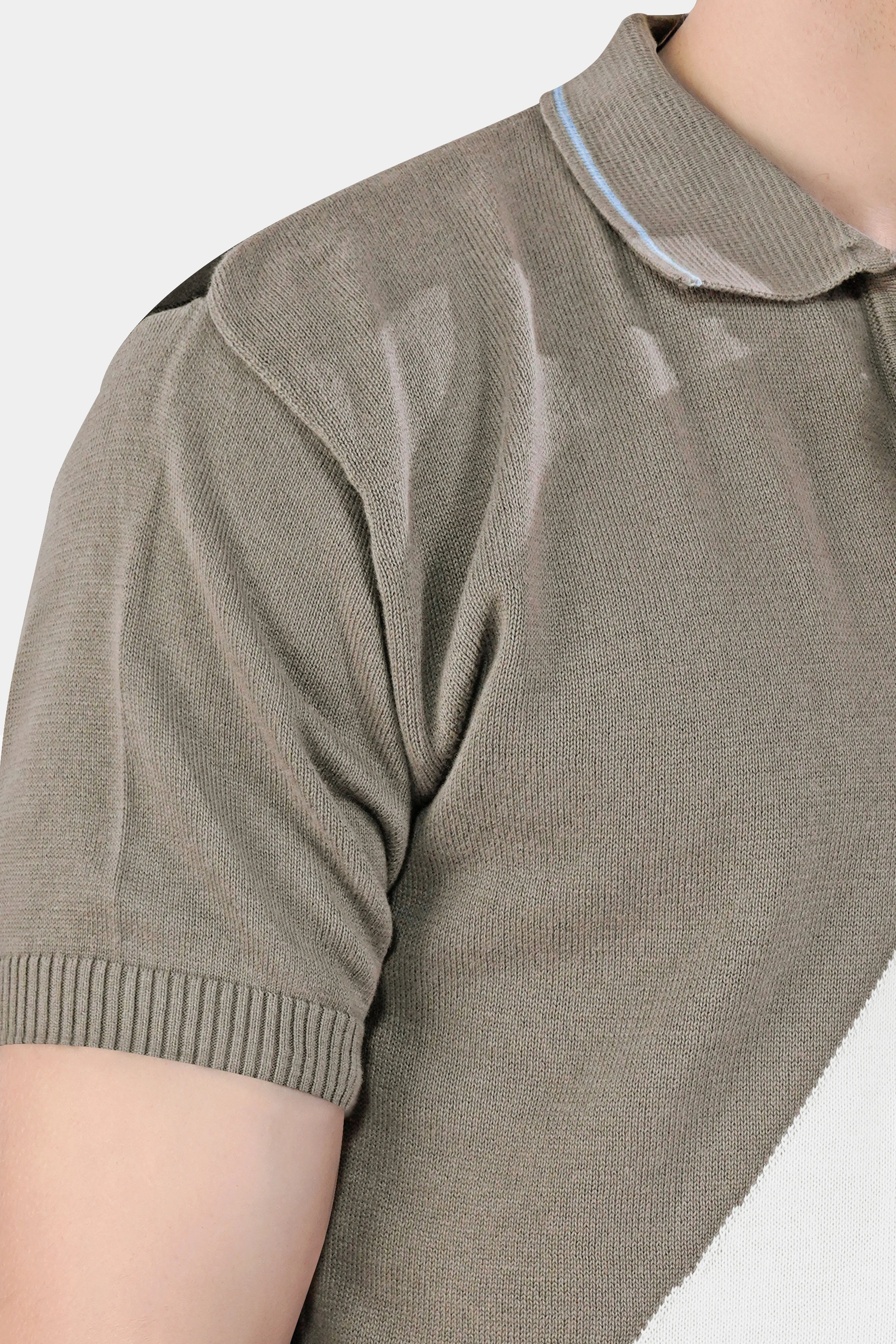 Beaver Brown with White and Glacier Blue Premium Cotton Flat Knit Polo