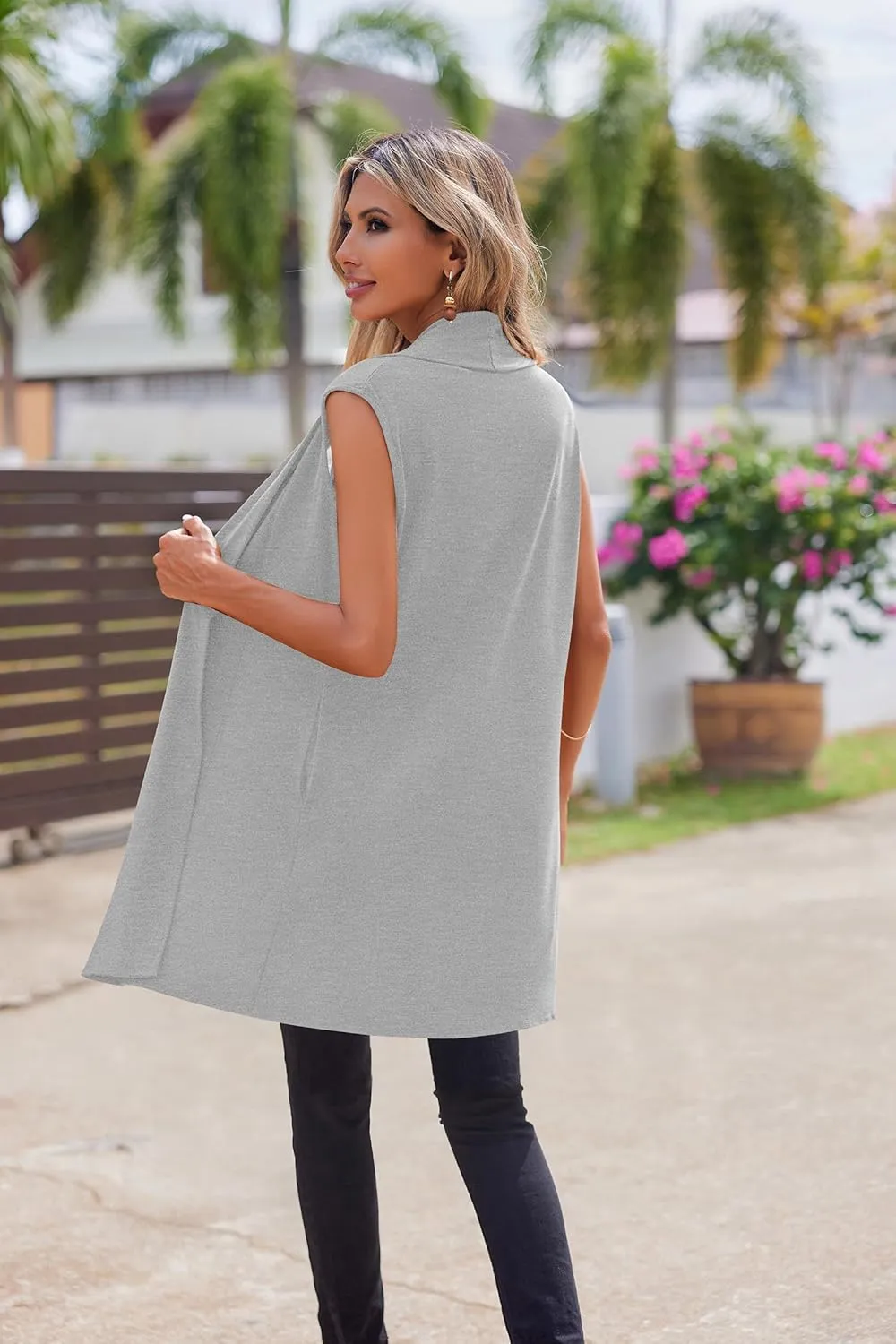 Beyove Womens Long Vests Sleeveless Draped Lightweight Open Front Cardigan Layering Vest with Side Pockets