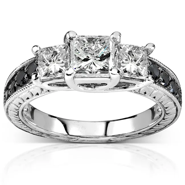Black and White Diamond 3 Stone Ring