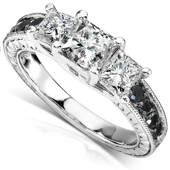 Black and White Diamond 3 Stone Ring