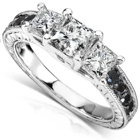 Black and White Diamond 3 Stone Ring