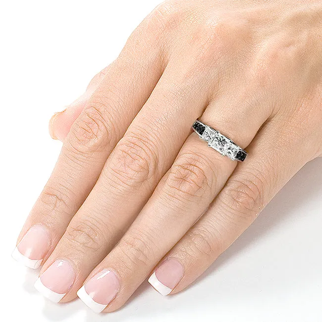 Black and White Diamond 3 Stone Ring