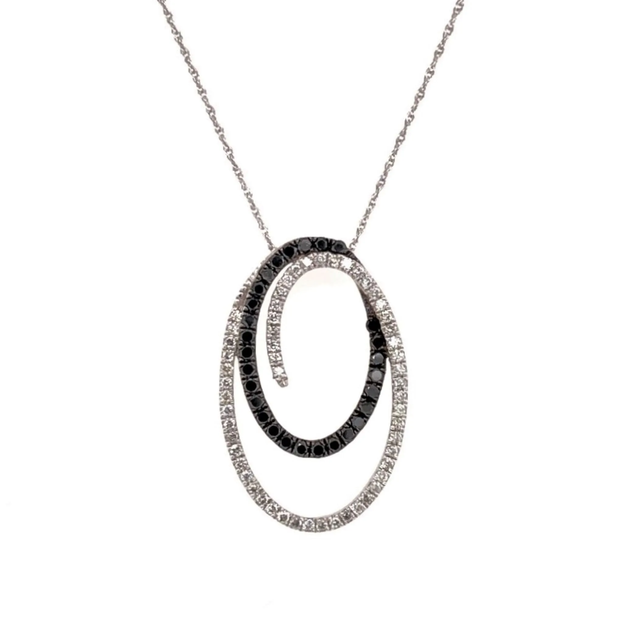 Black and White Diamond Double Oval Design Pendant