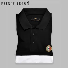 Black with White Patch Design Organic Cotton Mercerised Pique Polo