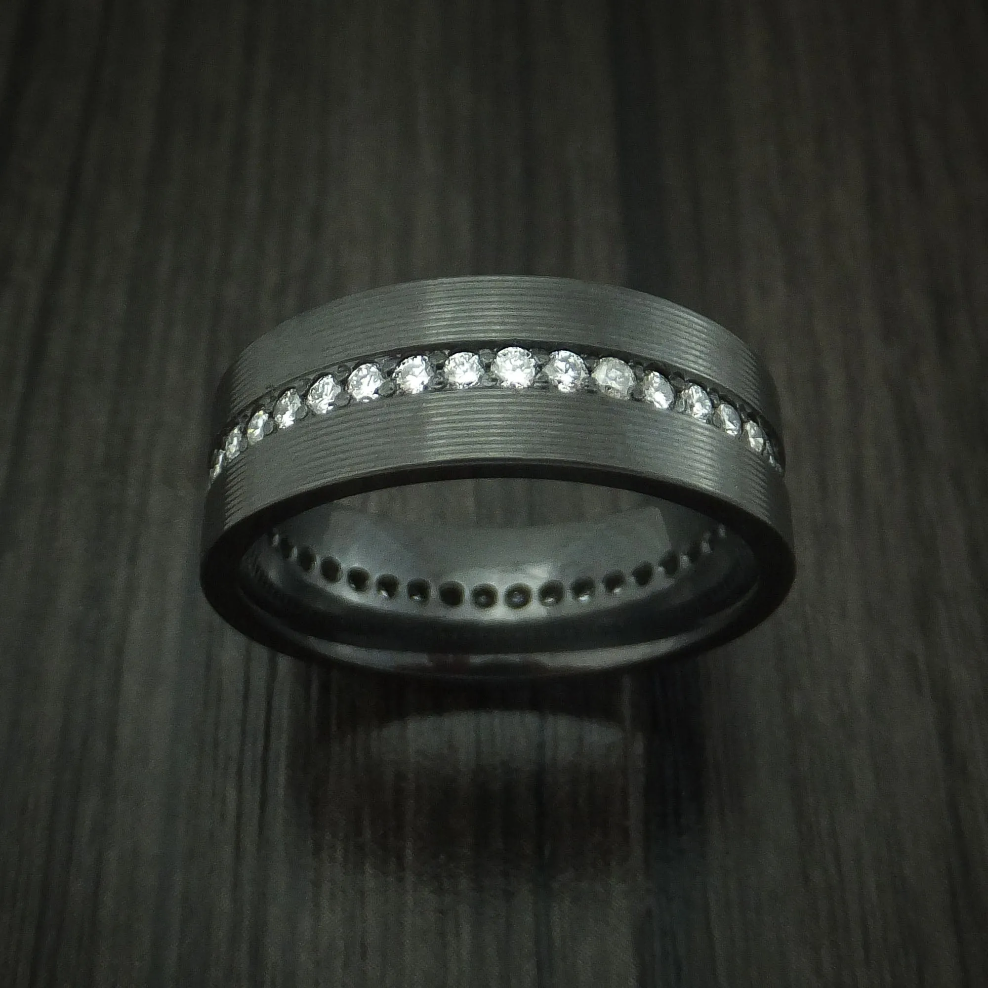 Black Zirconium And Diamonds Eternity Men's Ring Custom Made Band