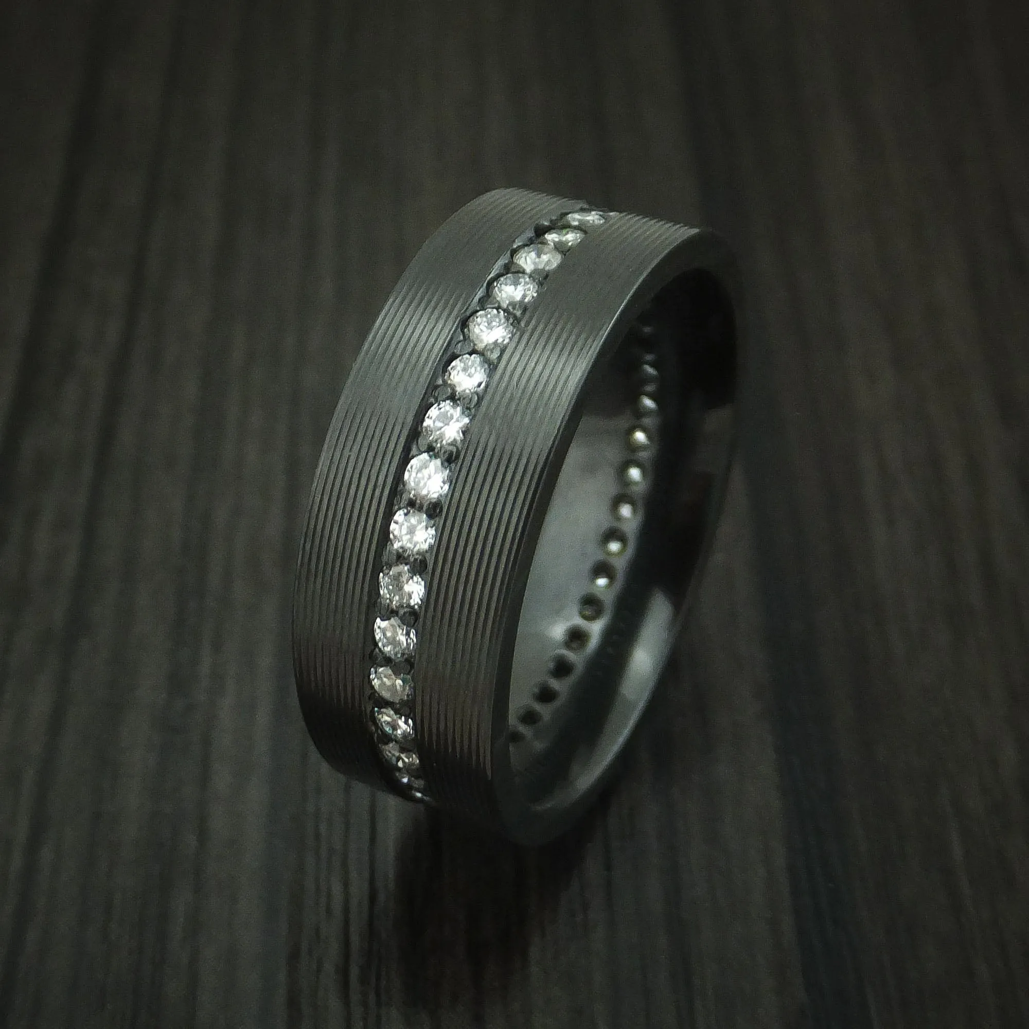 Black Zirconium And Diamonds Eternity Men's Ring Custom Made Band