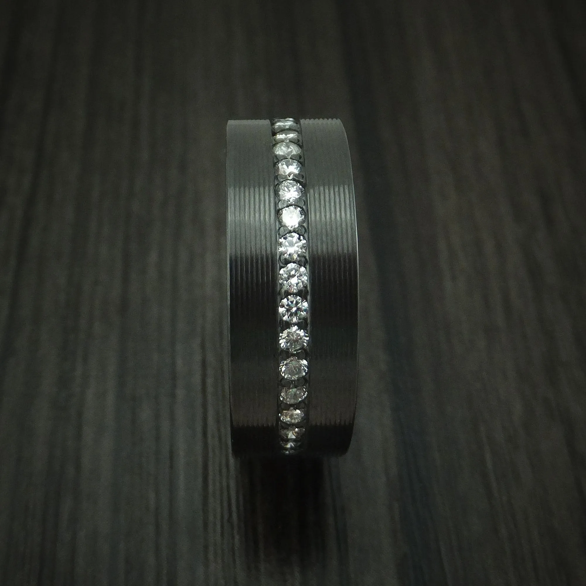 Black Zirconium And Diamonds Eternity Men's Ring Custom Made Band