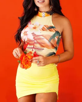 Blooming Floral Print Top & Slit Skirt Set