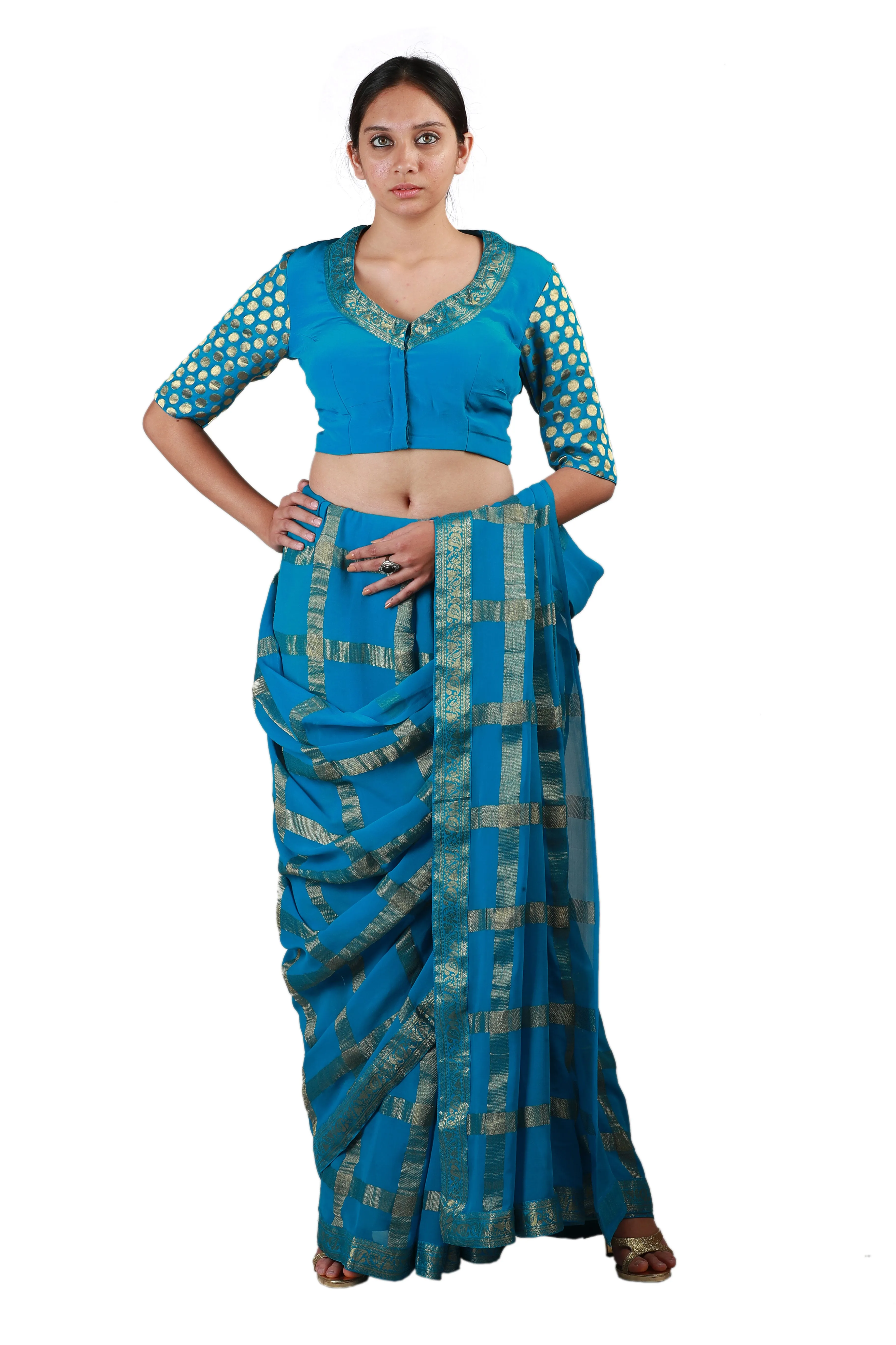 Blue Checks Saree
