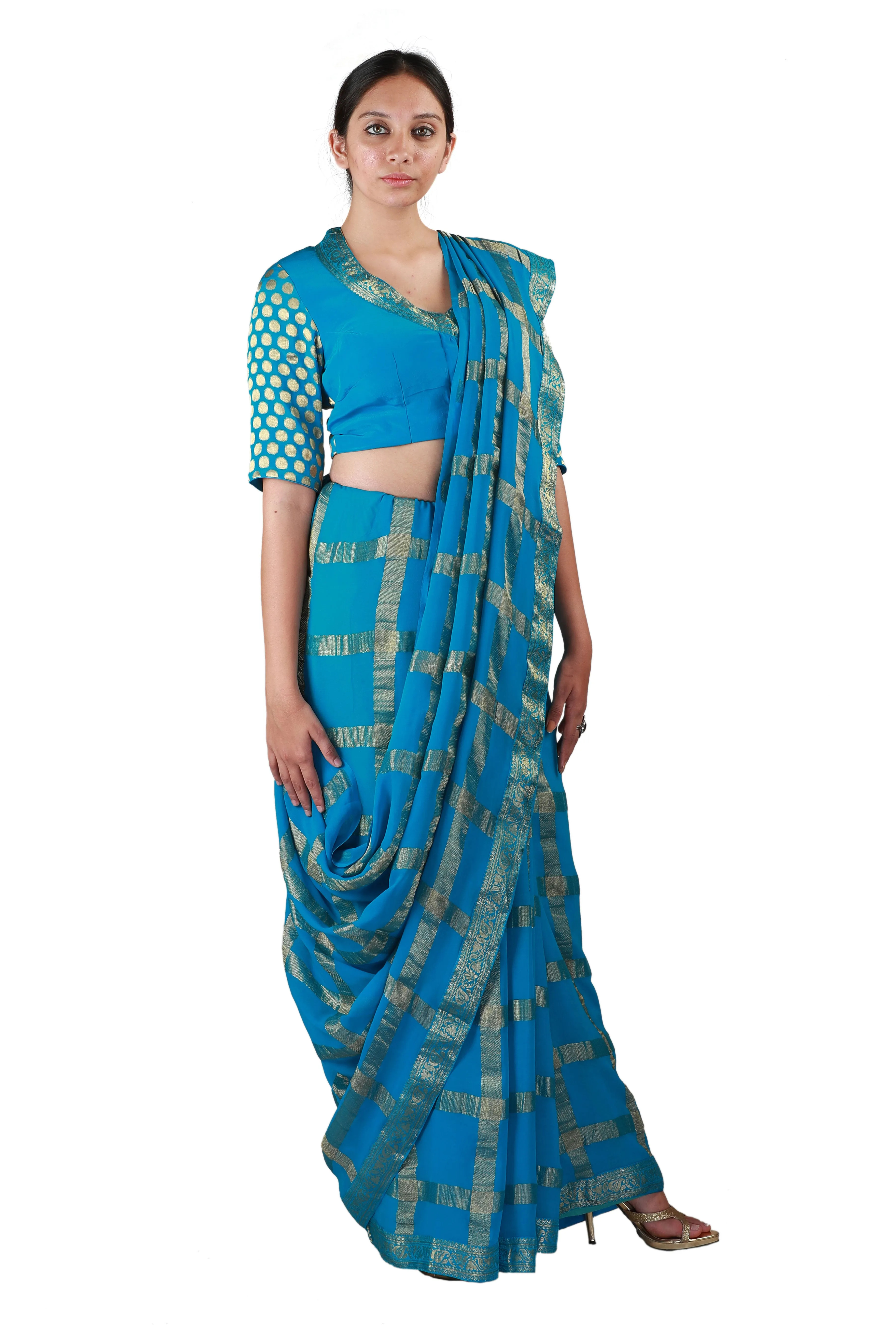 Blue Checks Saree
