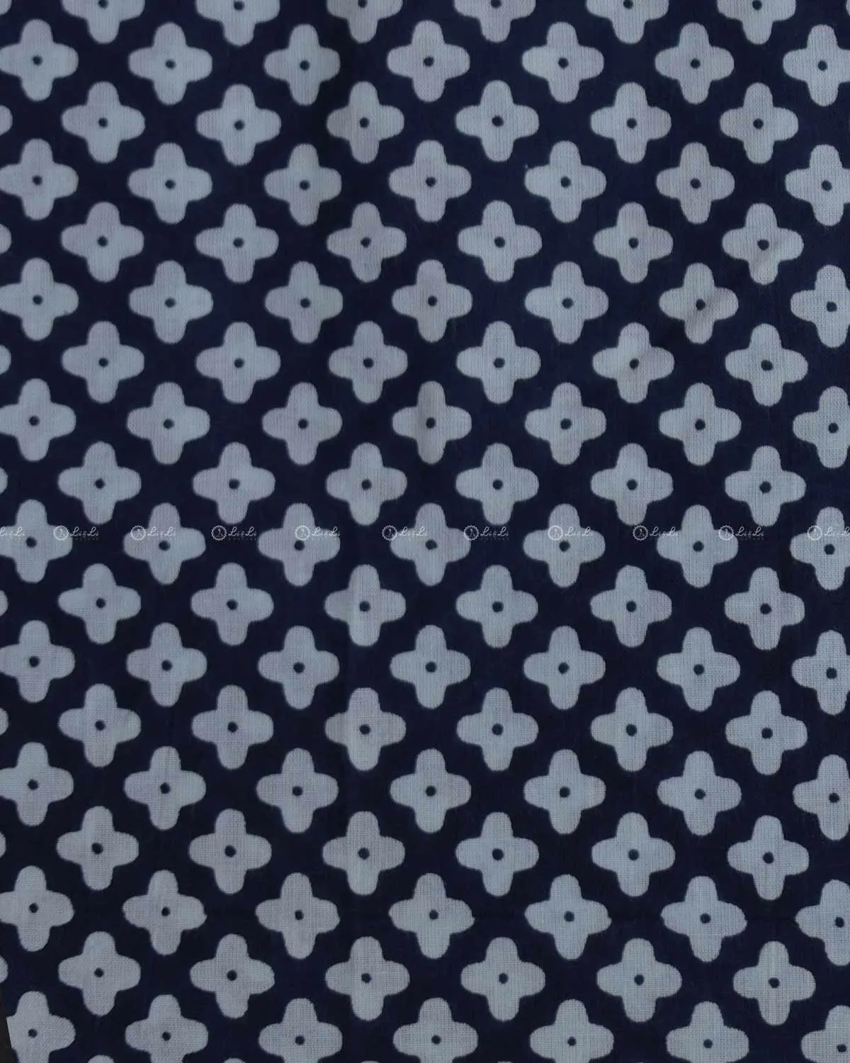 Blue Cotton Fabric with Floral Print