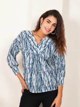 Blue Cotton V-Neck Top