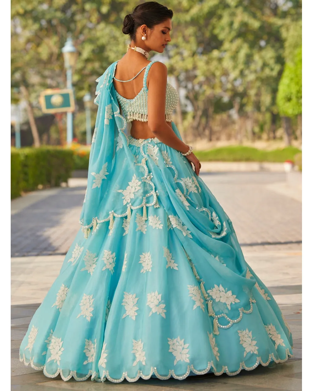 Blue Flower Lehenga Set