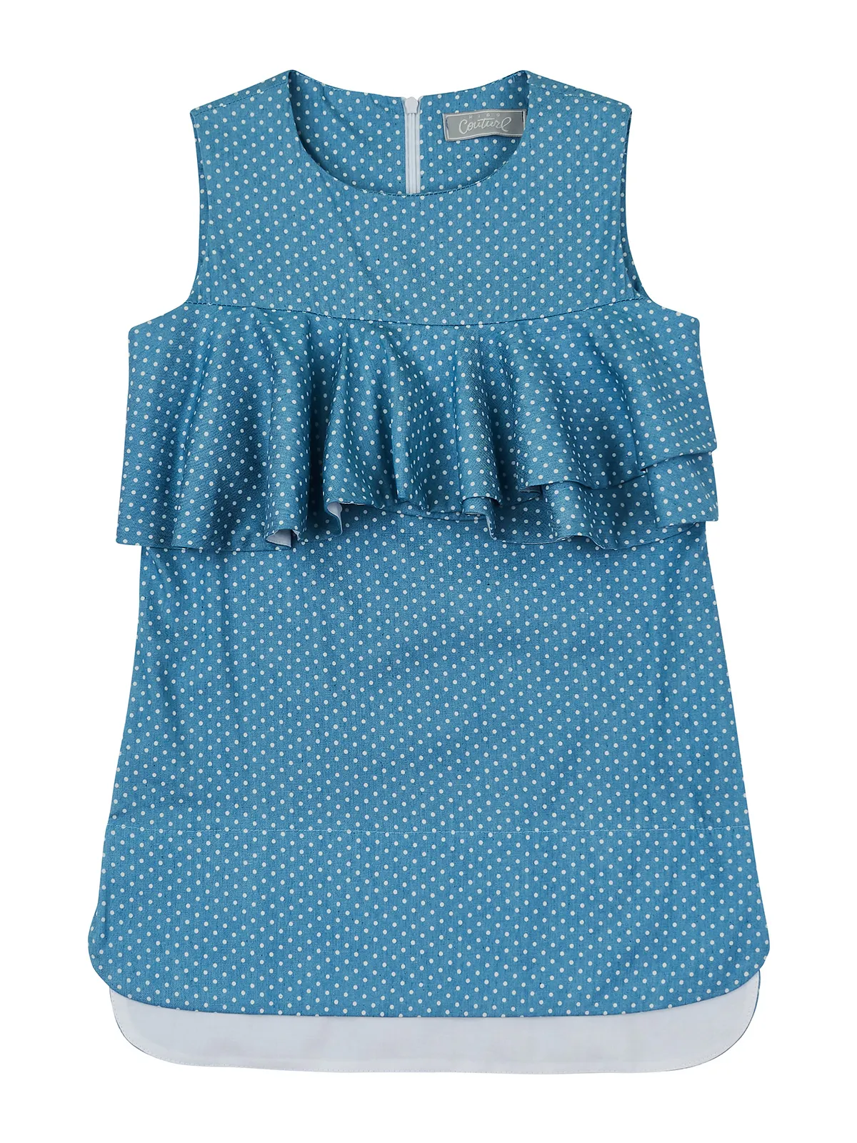 Blue Ruffled Sleeveless Shift Dress by Kids Couture