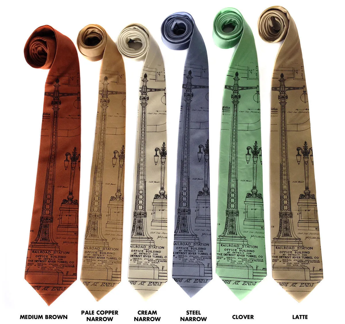 Blueprint Necktie: Detroit Train Station Ironwork Silk Tie