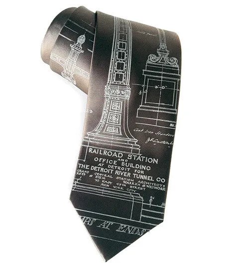 Blueprint Necktie: Detroit Train Station Ironwork Silk Tie