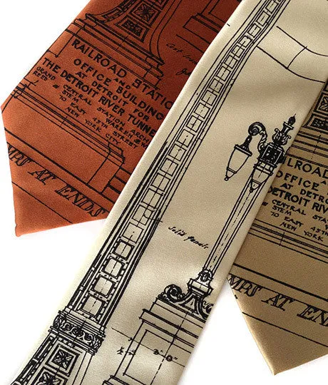 Blueprint Necktie: Detroit Train Station Ironwork Silk Tie