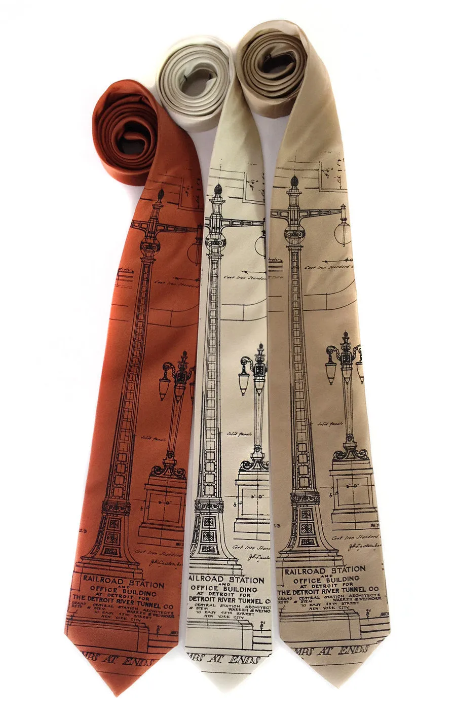 Blueprint Necktie: Detroit Train Station Ironwork Silk Tie