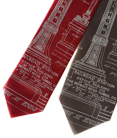 Blueprint Necktie: Detroit Train Station Ironwork Silk Tie